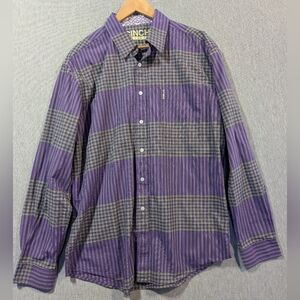 Cinch Modern Fit Western Shirt Men's Large Purple Yellow Plaid Button